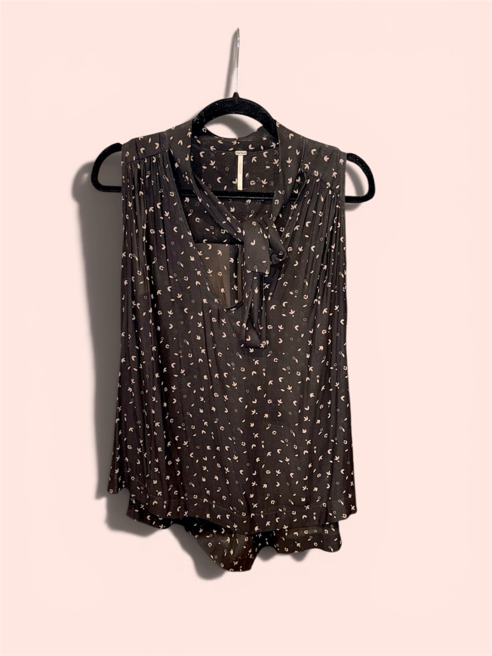 Free People Womens Sleeveless Tie Neck Bow Tank Blouse